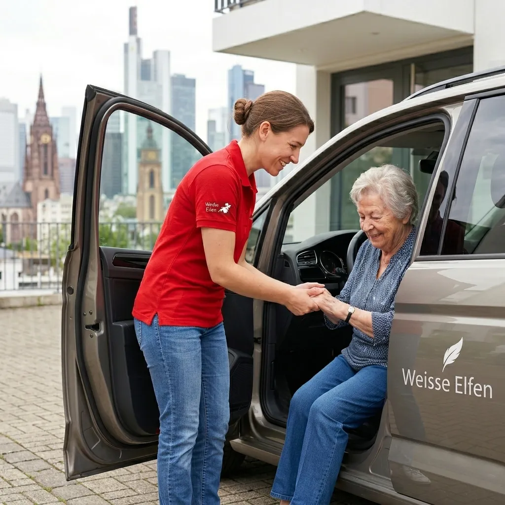 Fahrdienst für Senioren: Begleitung beim Einsteigen ins Fahrzeug