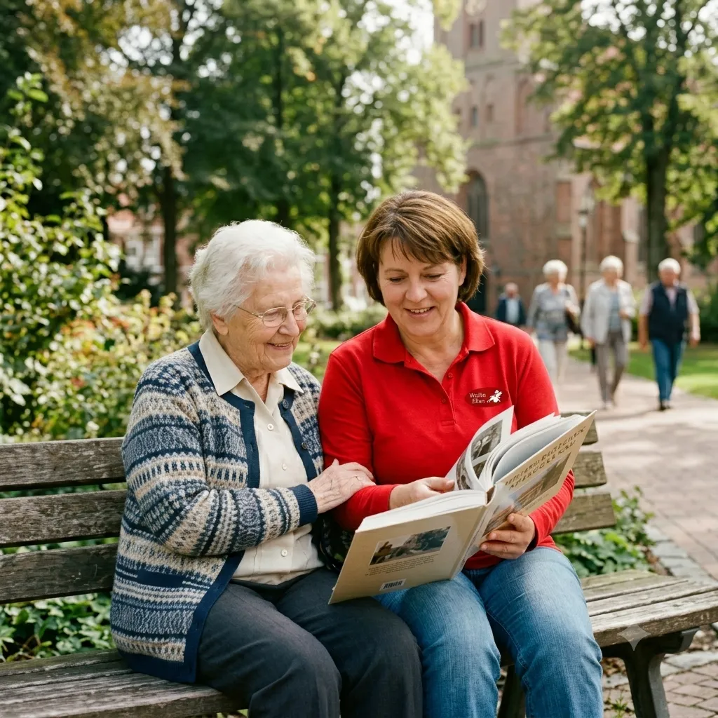 Gemeinsamer Spaziergang mit Lesen im Freien für Senioren